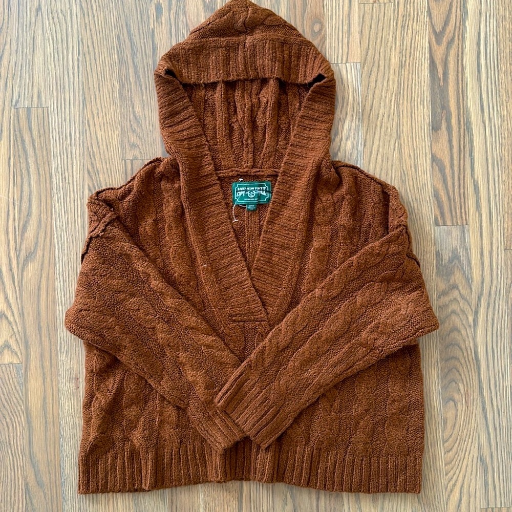 NWOT American Eagle Sweater sz Small Brown Vintage Oversized Hooded Crop V-Neck